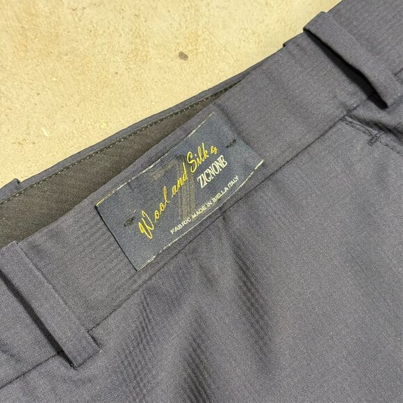 NWT Gaga G Dress Pants Zignone Wool & Silk Trousers Italy Micro-Check Blue 44x29 - Picture 4 of 9